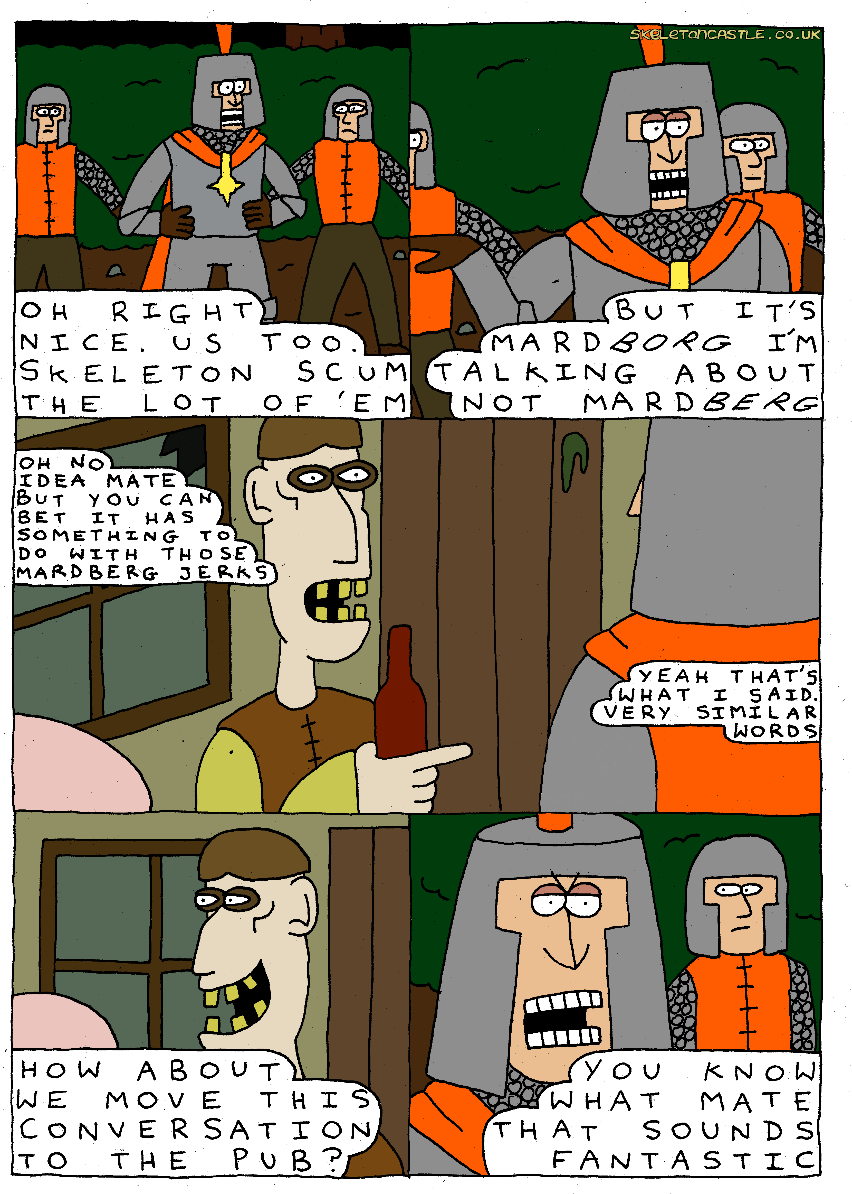Crockley and the Bardmerg villagers bond over beer and hatred of others. They decide to move the conversation to the pub