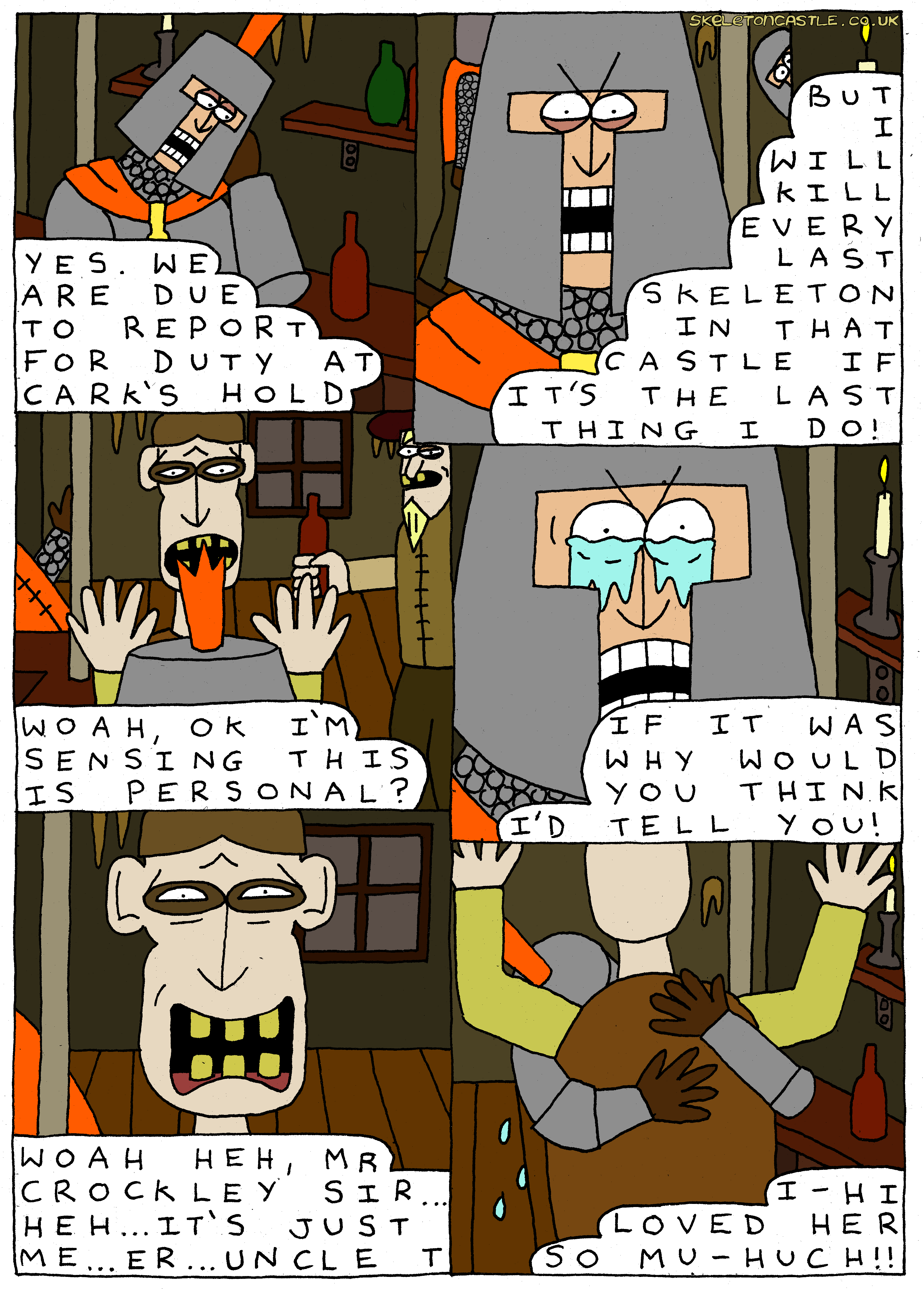 T hits a nerve and crockley reveals that his hatred of skeletons is deeply personal. They hug