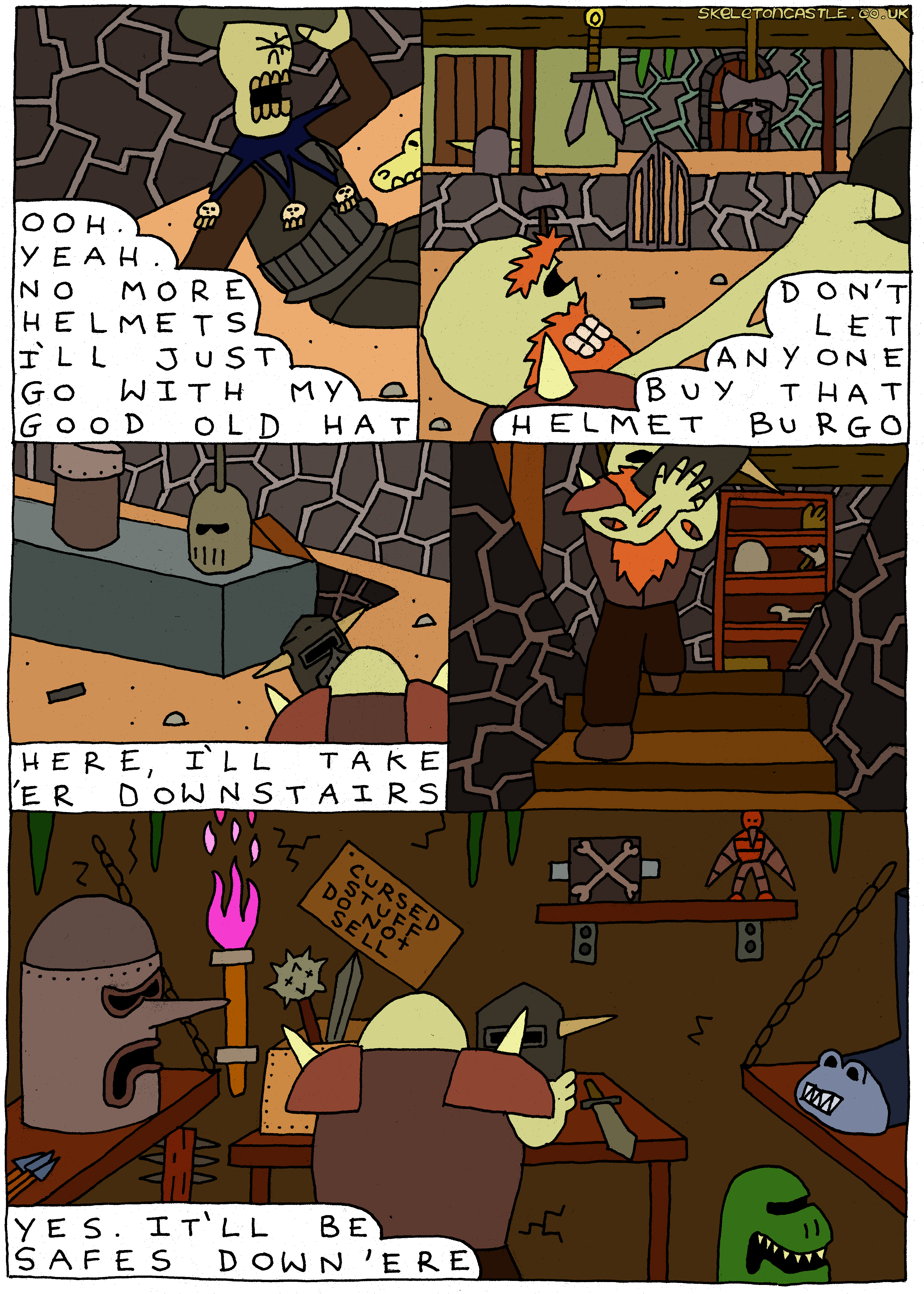 Burgo puts the helmet in the basement of cursed objects