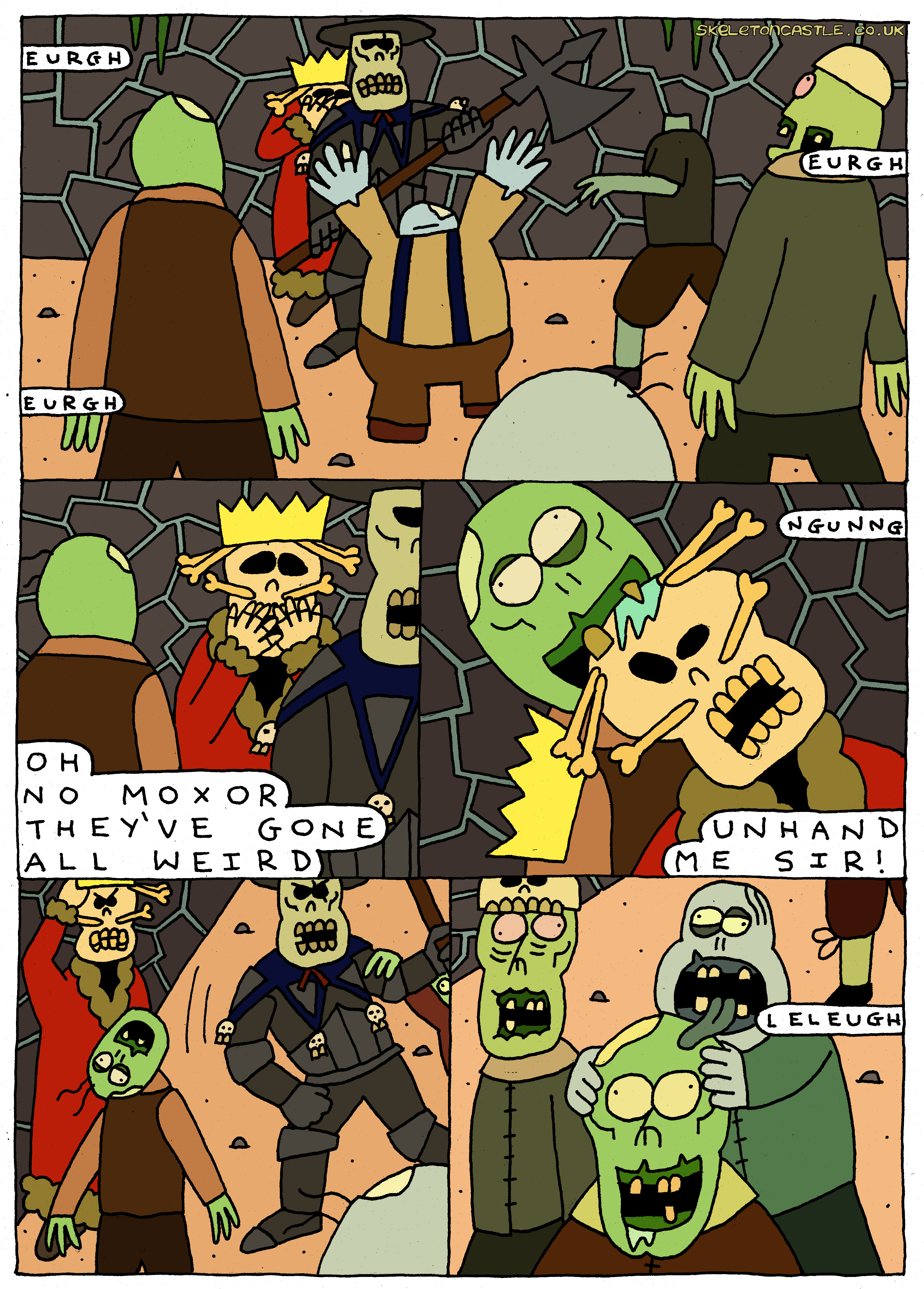 Skurgen and Moxor escape from the zombies into the lift